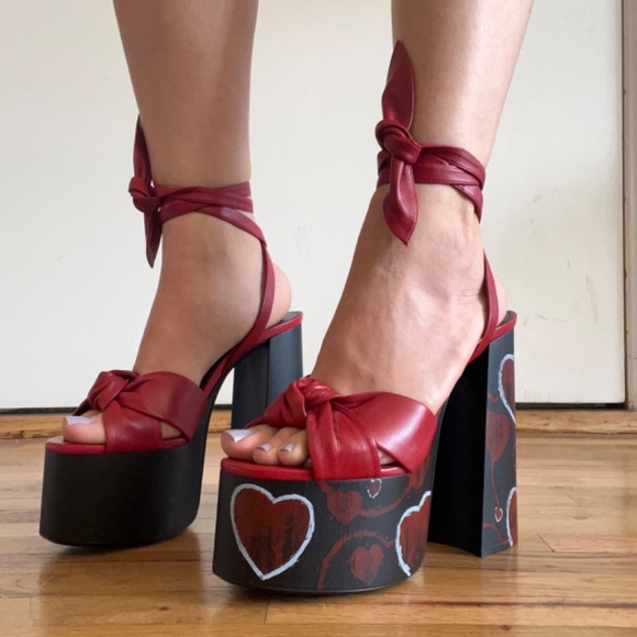 SAINT LAURENT RARE HEART PLATFORM HEELS  37 - Picture 9 of 9